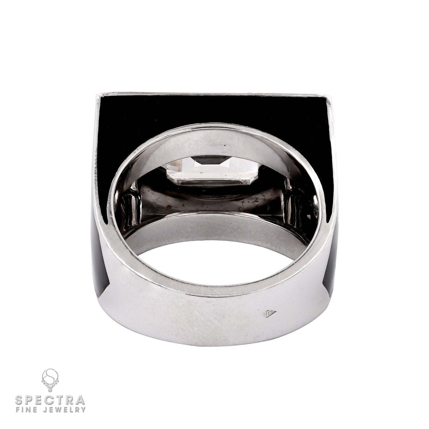 GIA Certified 2.05 Carat Emerald Cut Diamond Ring with Stylish Black Enamel