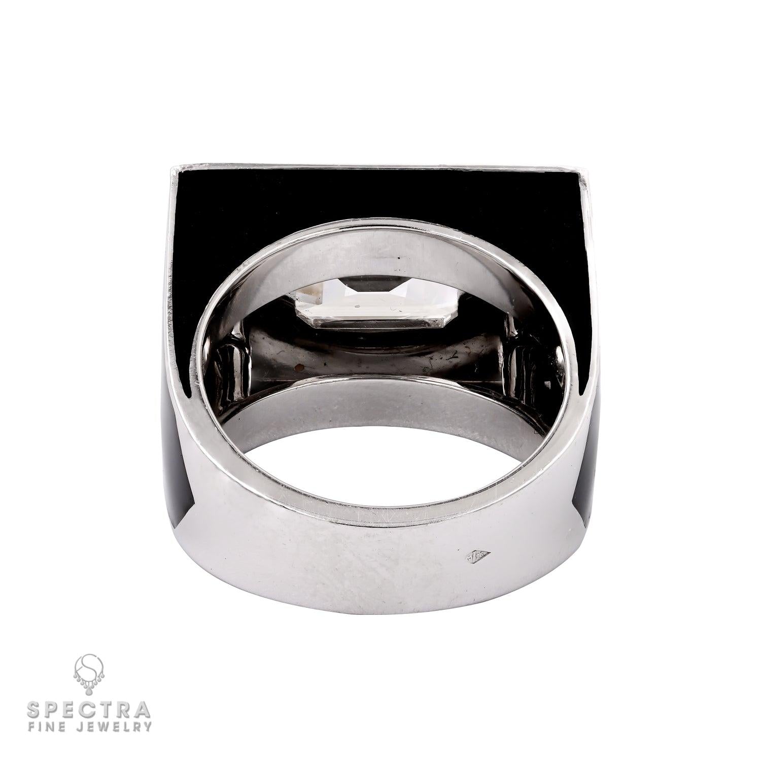 GIA Certified 2.05 Carat Emerald Cut Diamond Ring with Stylish Black Enamel