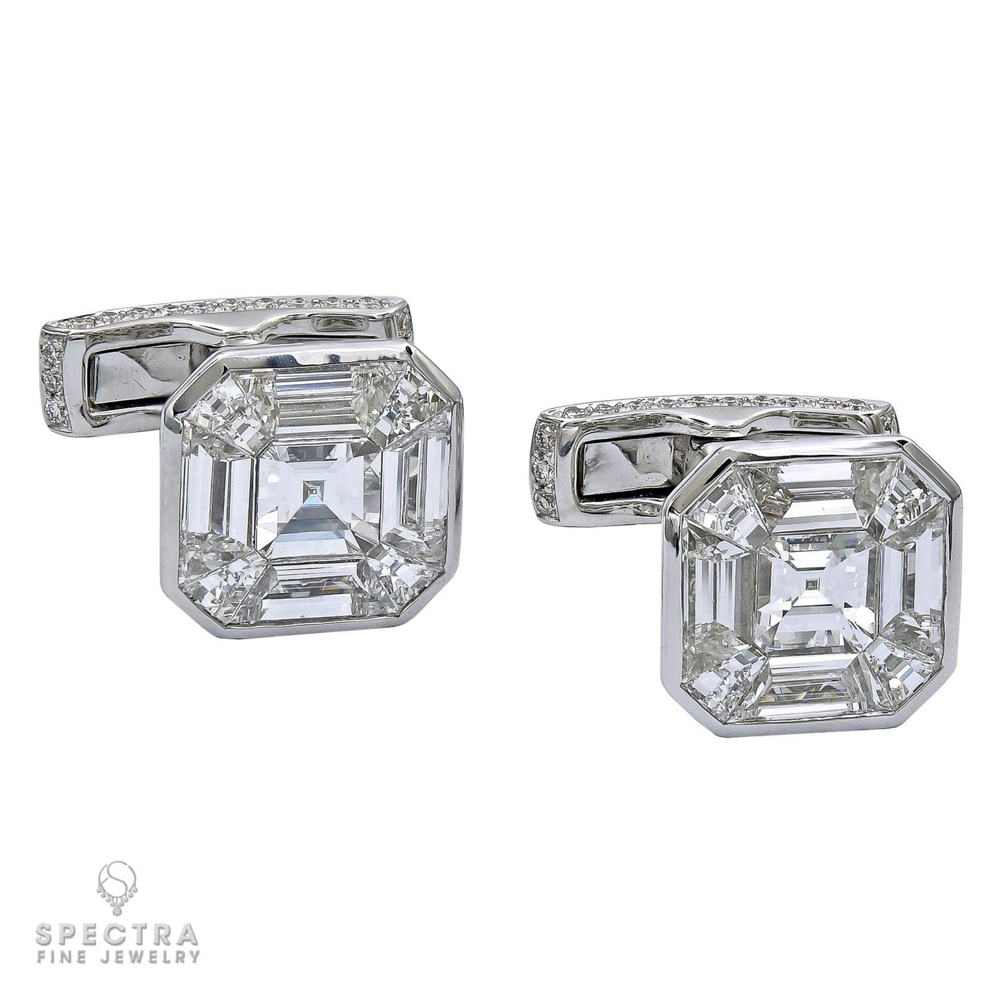 Invisibly set Diamond and 18kt White Gold Cufflinks