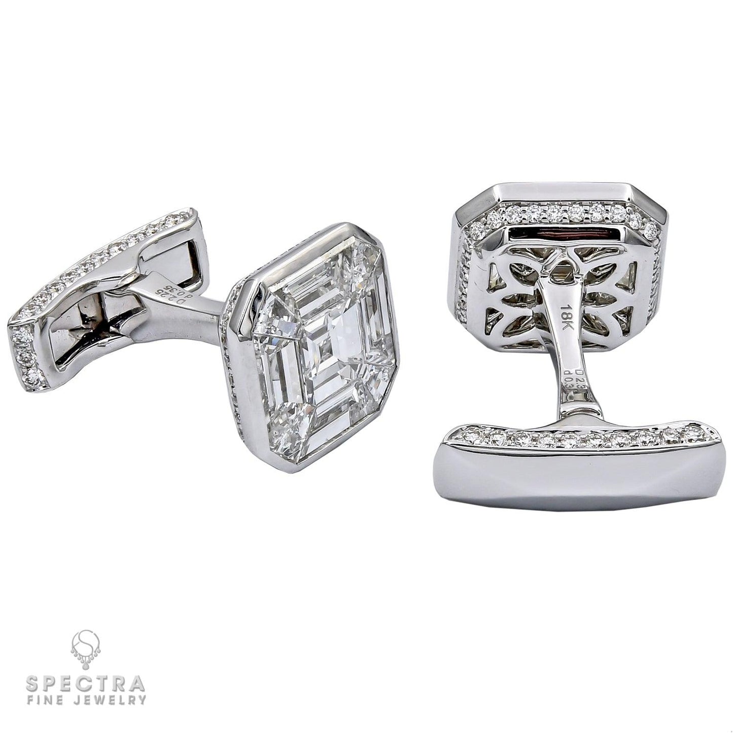 Invisibly set Diamond and 18kt White Gold Cufflinks