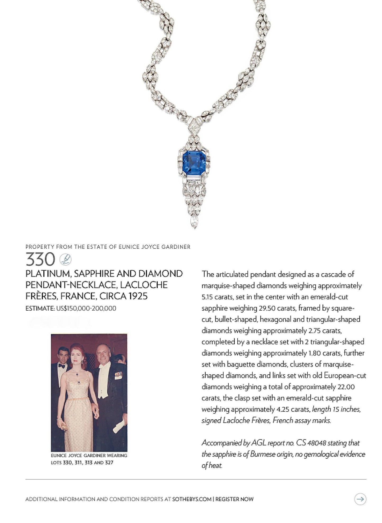 Lacloche Frères Antique Art Deco Sapphire Diamond Pendant Lavalier Necklace