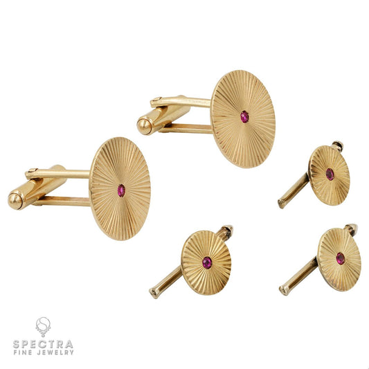 Mid-Century-Style Vintage Ruby Gold Cufflinks