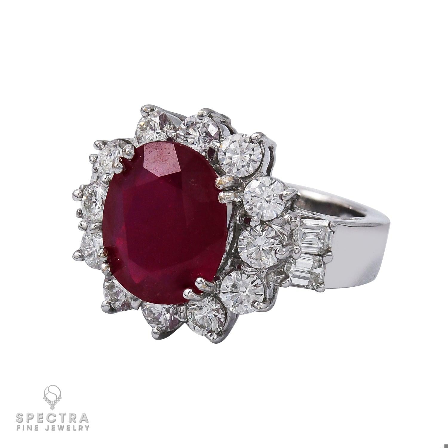 Modern Platinum Ring with 5.50ct Ruby and 1.20ct Diamond Accents