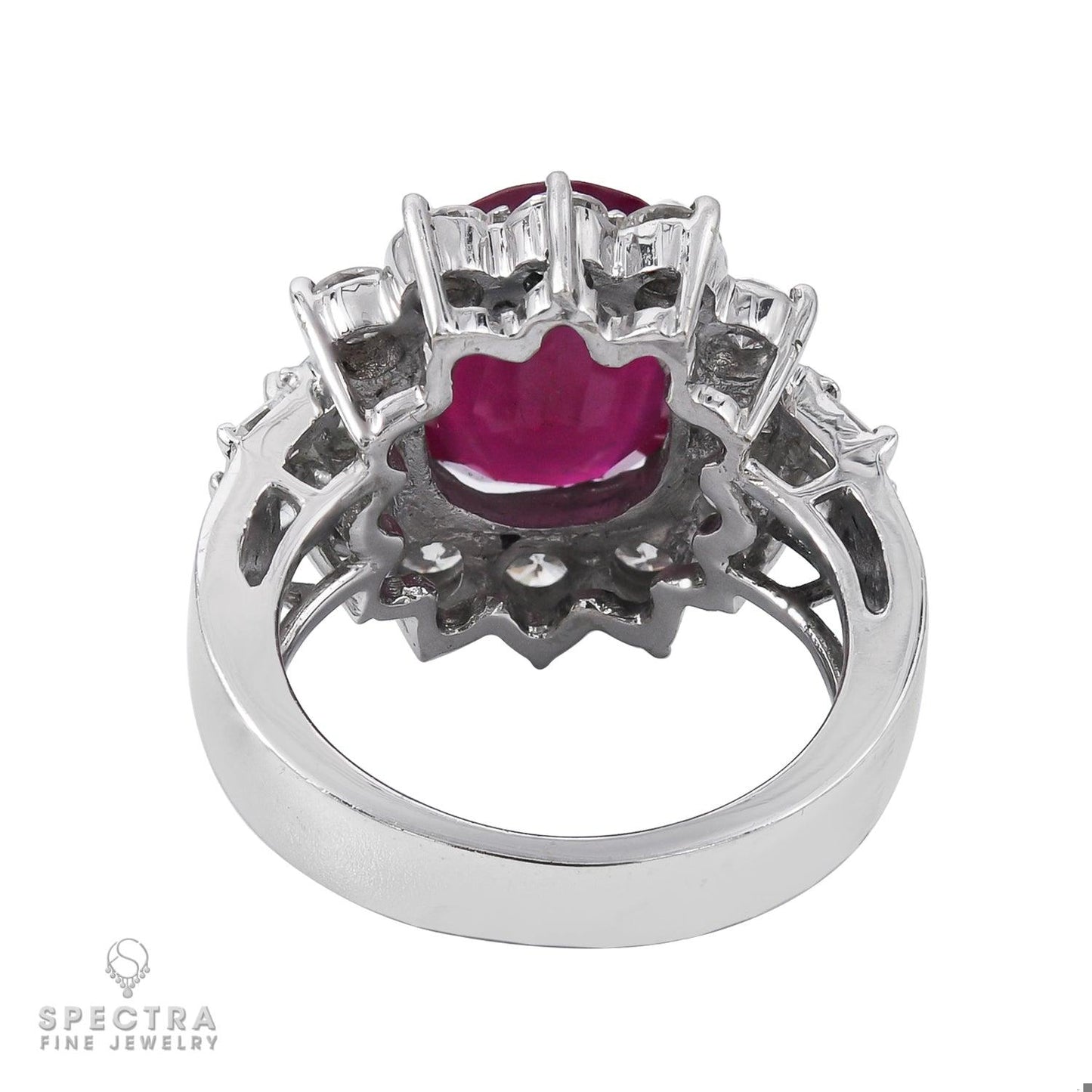 Modern Platinum Ring with 5.50ct Ruby and 1.20ct Diamond Accents