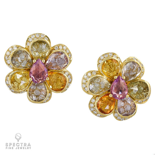 Multi-Colored Sapphire Diamond Earrings and Necklace