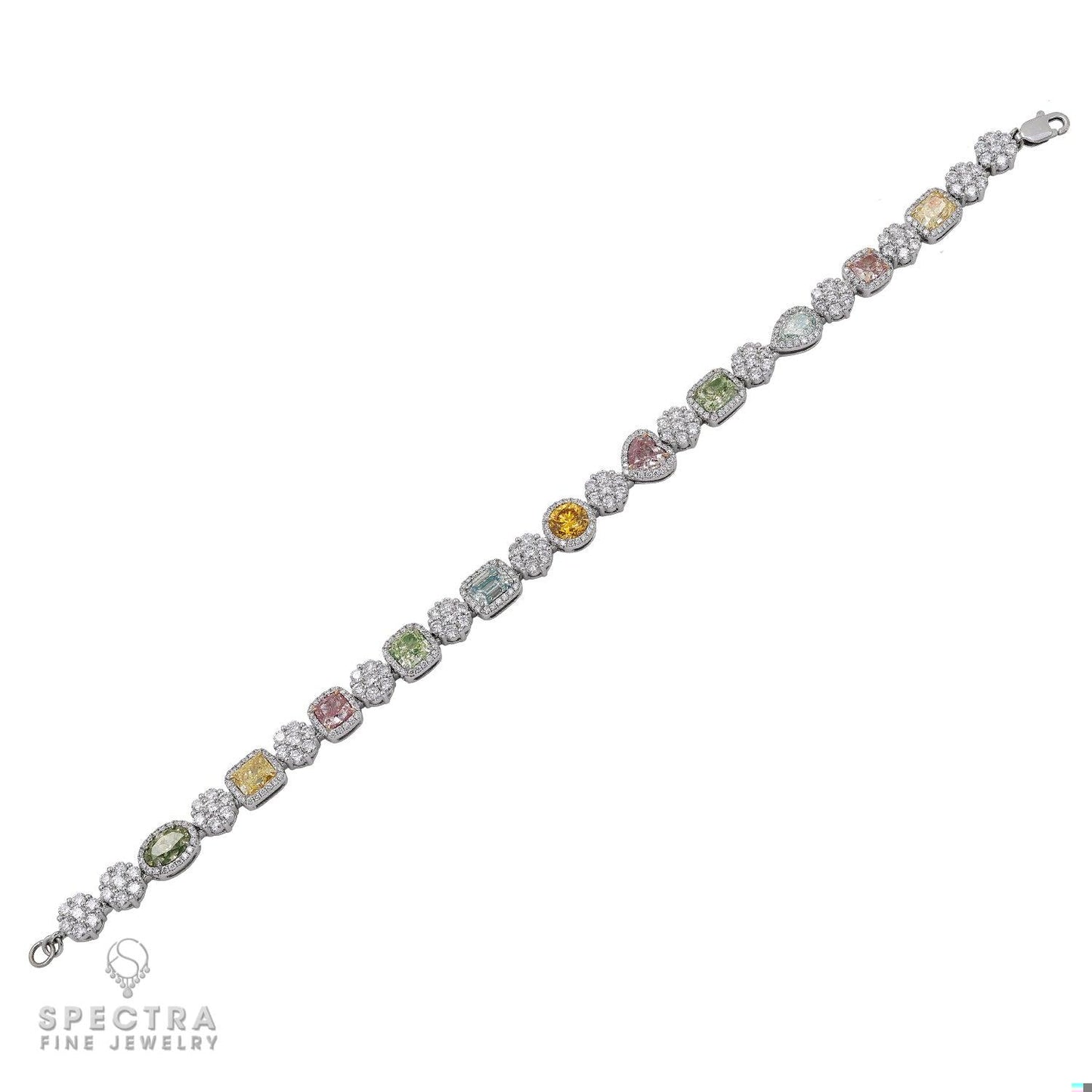 Multicolored Diamond Line Bracelet in 18kt White Gold