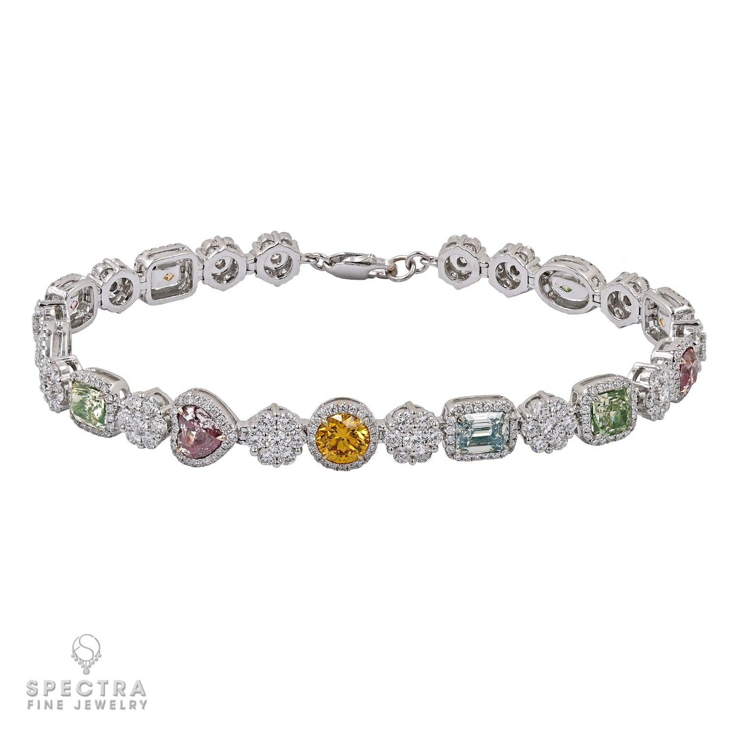 Multicolored Diamond Line Bracelet in 18kt White Gold