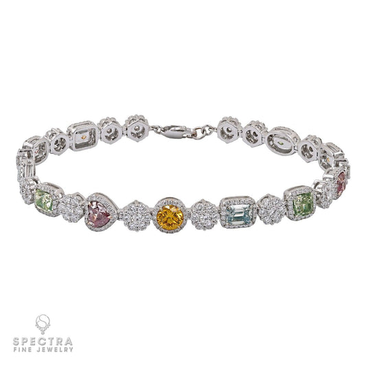 3.16 ct Multicolored & White Diamond Line Bracelet in 18K White Gold