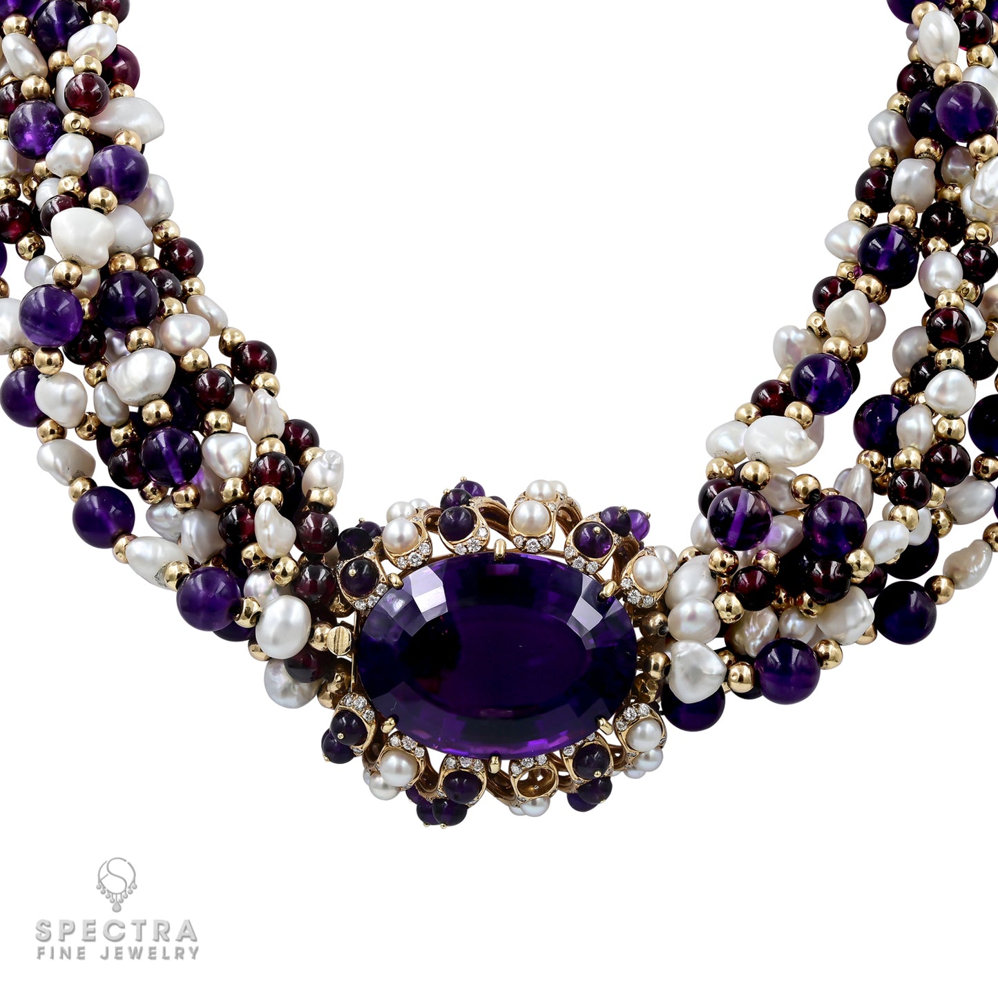 Verdura Vintage Amethyst Garnet Pearl Diamond 'Torsade' Bead Necklace