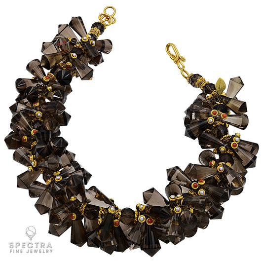 Smokey Topaz Beaded Necklace in 22k Gold