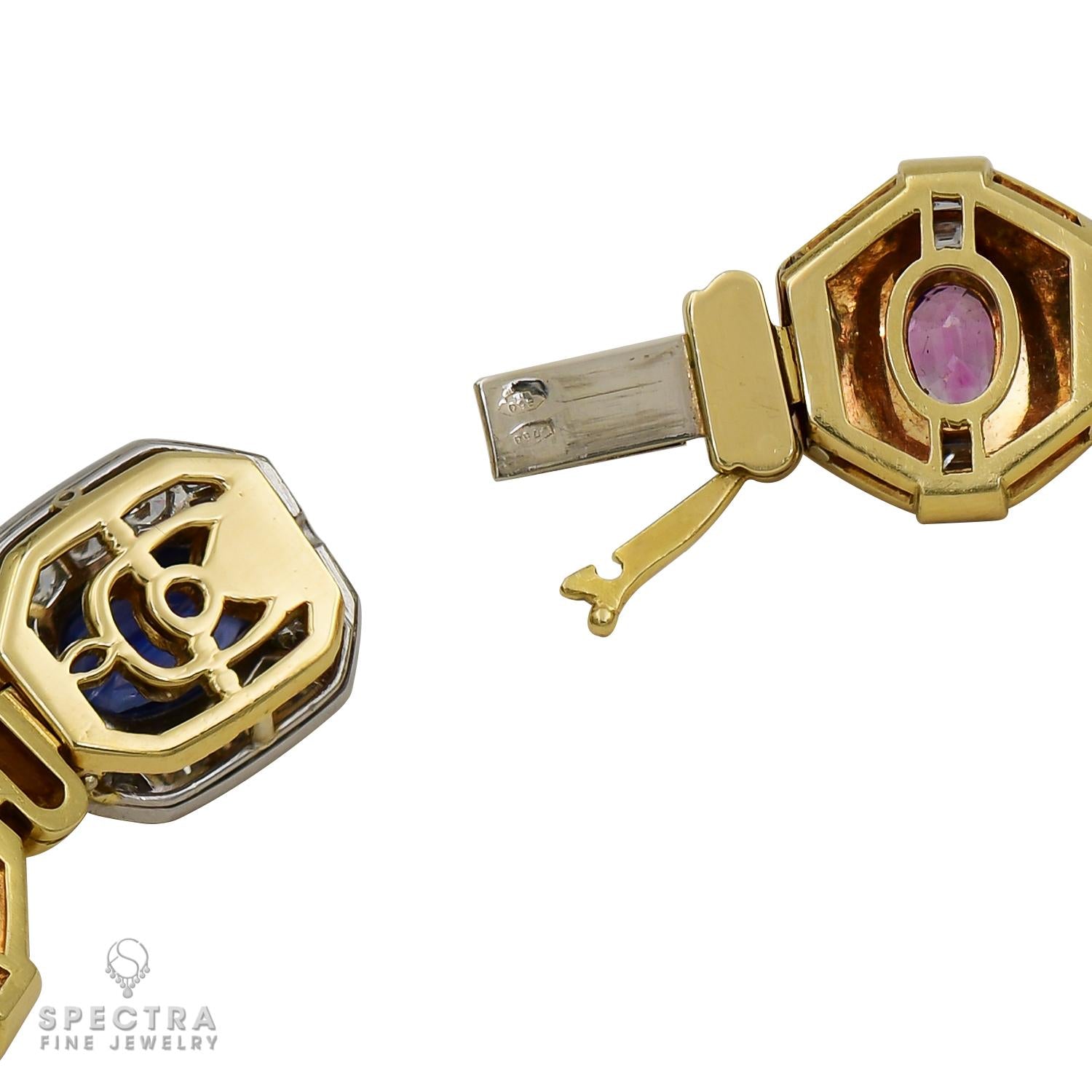 Contemporary Multi-colored Sapphire and Diamond 18K Yellow Gold Necklace