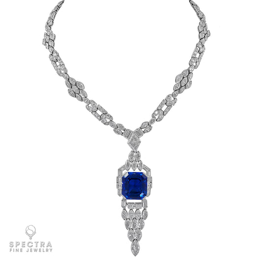 Lacloche Frères Antique Art Deco Sapphire Diamond Convertible Pendant Lavalier Necklace