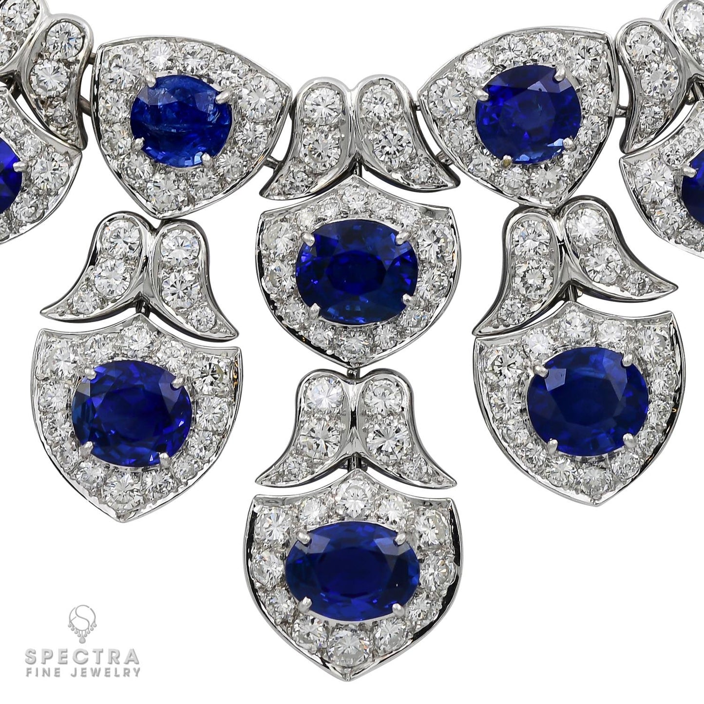 Modern Sapphire and Diamond Bib Necklace in Platinum