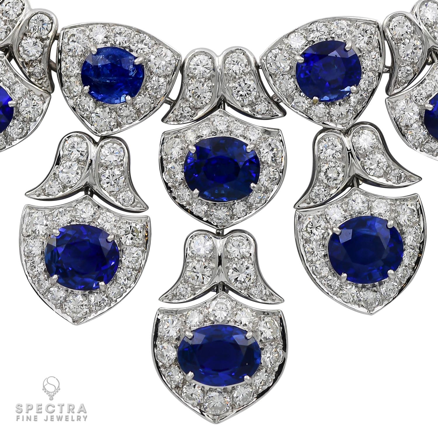 Modern Sapphire and Diamond Bib Necklace in Platinum