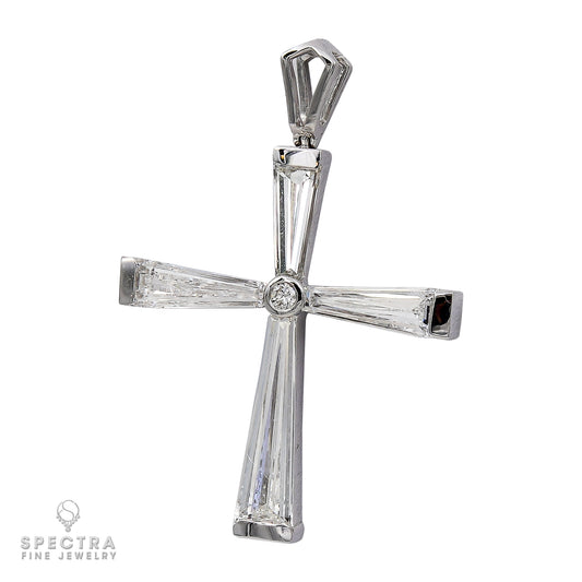 Modern Cross Pendant with 4 Tapered Baguette Diamonds