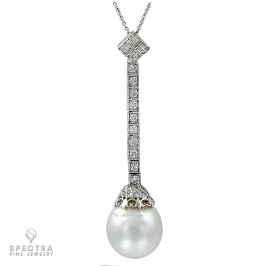 Pearl and Diamond Pendant Necklace in 18kt White Gold