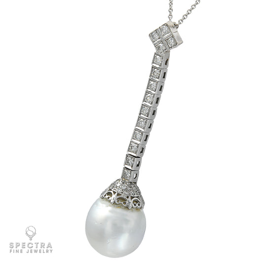 Pearl and Diamond Pendant Necklace in 18kt White Gold