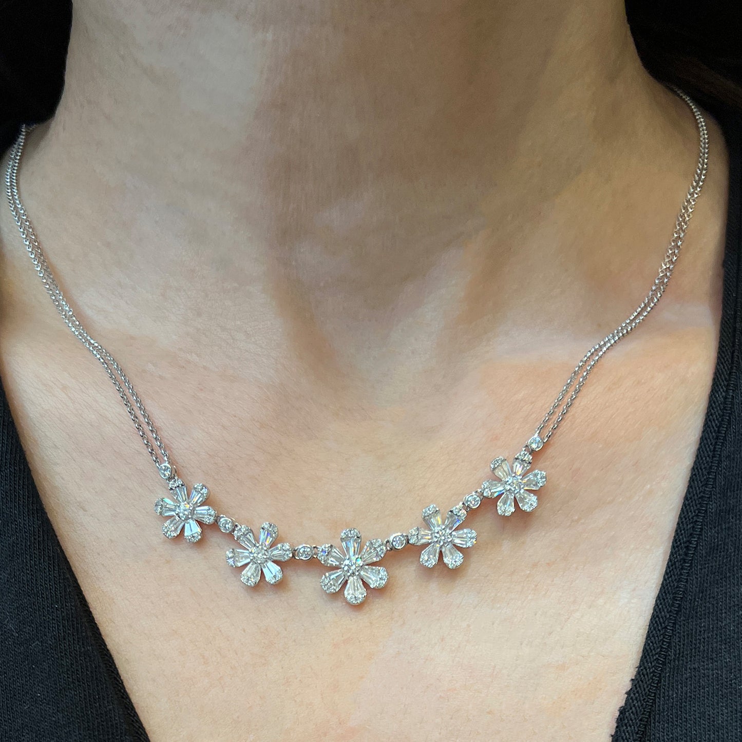 Diamond and 14kt White Gold 5 Flower Necklace