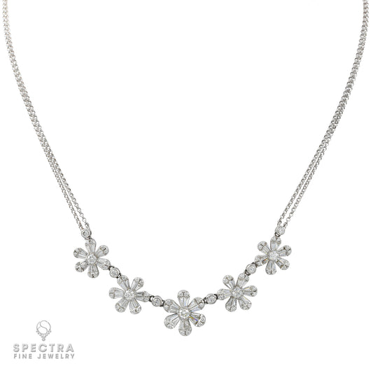 Diamond and 14kt White Gold 5 Flower Necklace