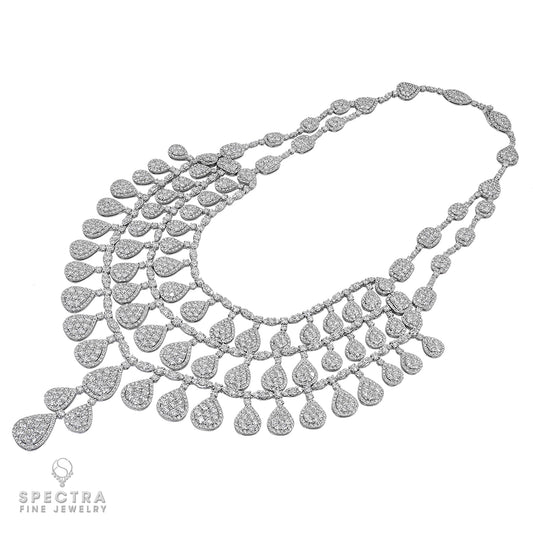 Contemporary Diamond Passementerie Three-Tier Tassell Necklace