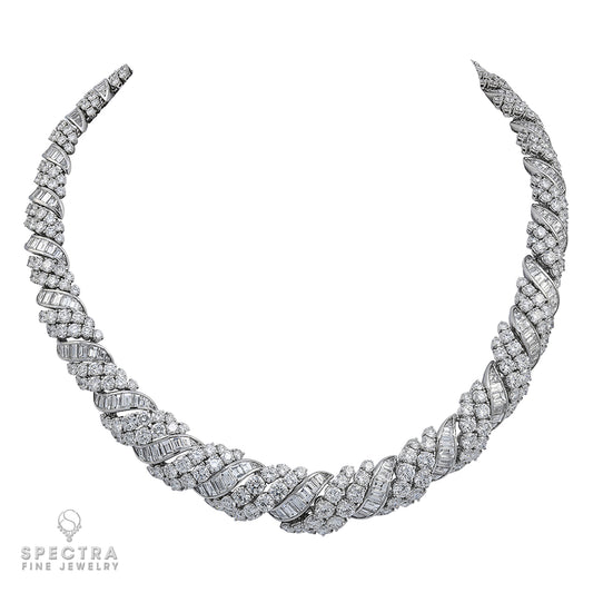 Contemporary Retro-Revival Diamond Scroll Bombé Collar Necklace