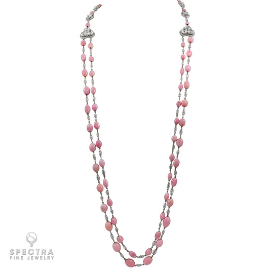 Fancy Light Pink Conch Pearl Necklace with Briolette and Rose-Cut Diamonds