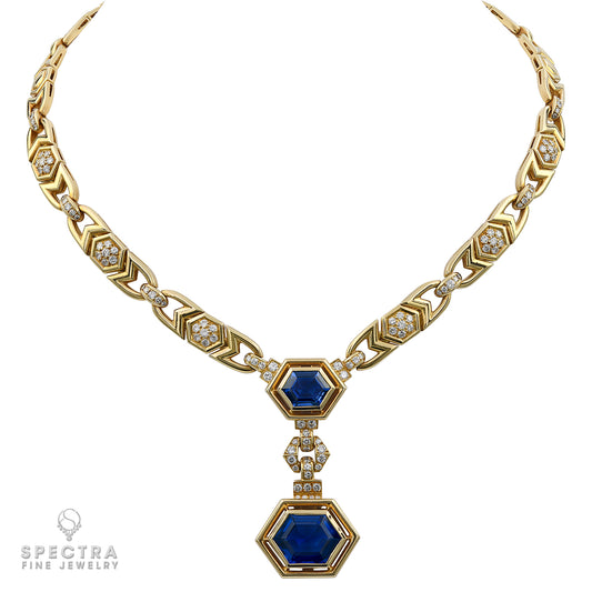 Cartier Vintage Hex Sapphire Diamond Lariat Necklace