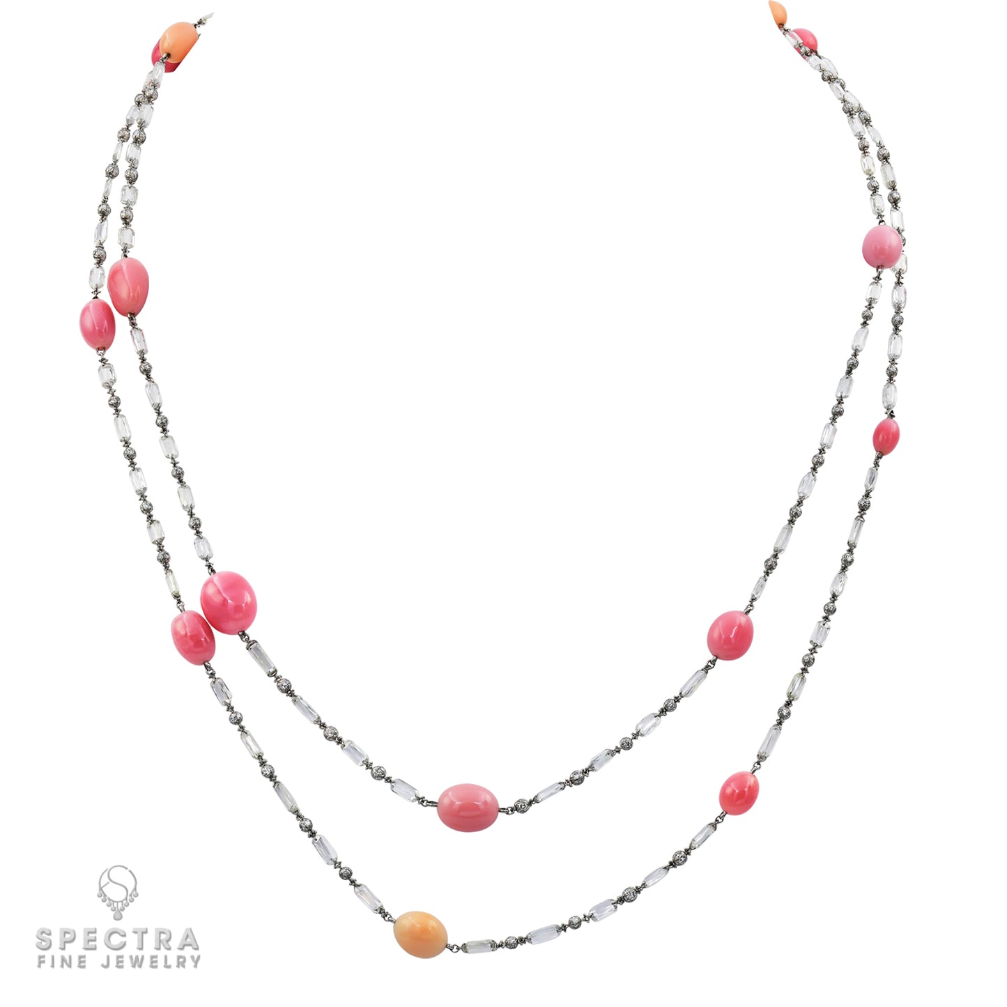 Conch Pearl Diamond Chain Necklace in 18kt White Gold by Spectra Fine Jewelry