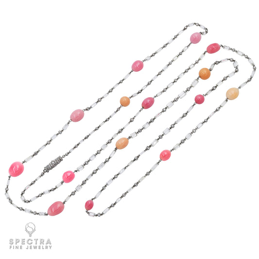 Conch Pearl Diamond Chain Necklace in 18kt White Gold by Spectra Fine Jewelry