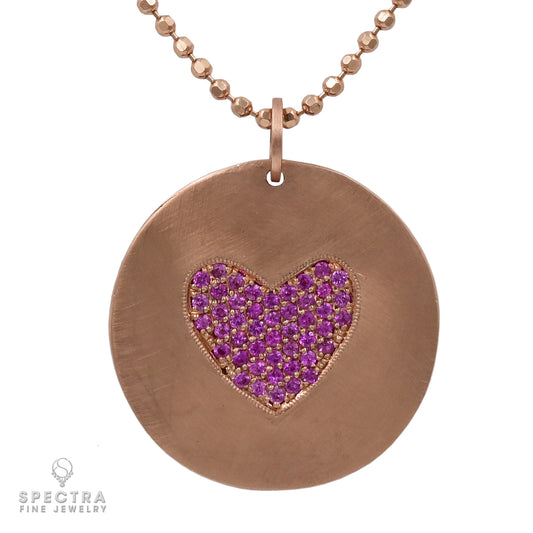 Pink Sapphire Heart Pendant Necklace | 14k Rose Gold Bead Chain
