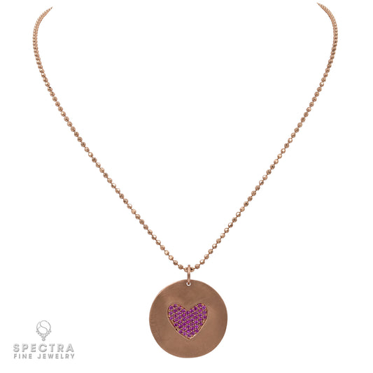 Pink Sapphire Heart Pendant Necklace | 14k Rose Gold Bead Chain
