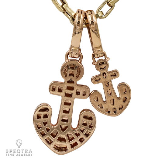 Exquisite 'Two Anchors' Chain Necklace: 18k Rose Gold with Pave Diamonds