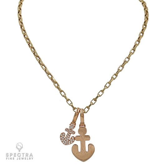 Exquisite 'Two Anchors' Chain Necklace: 18k Rose Gold with Pave Diamonds