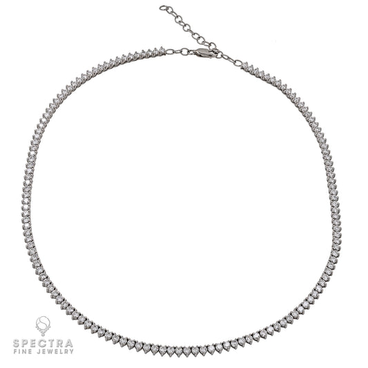 7.89cts Round Diamond Tennis Necklace in 18k White Gold.