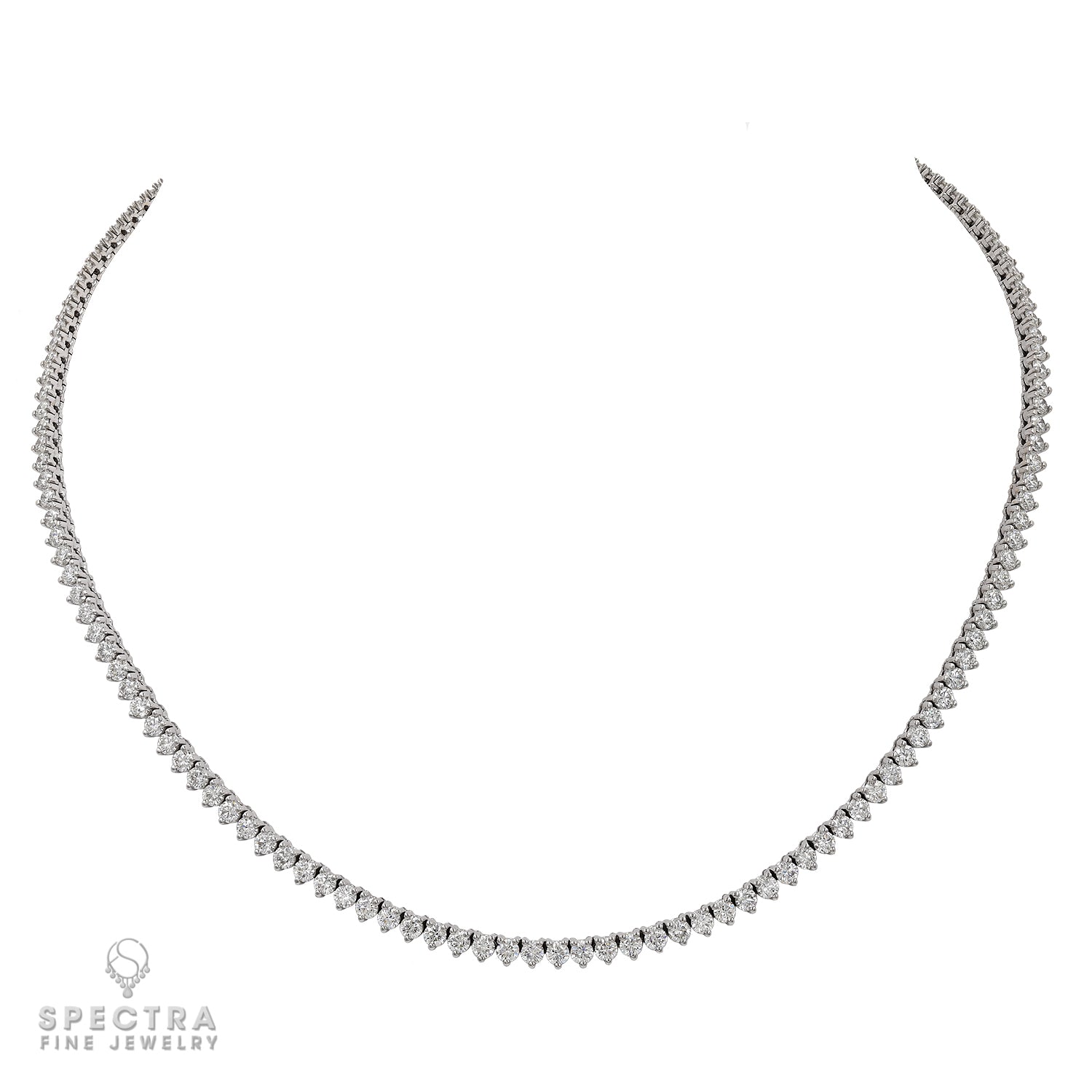 7.89cts Round Diamond Tennis Necklace in 18k White Gold.
