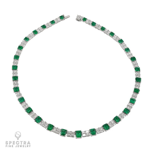 Spectra Fine Jewelry 16.52cts Colombian Emerald & Diamond Gold Necklace