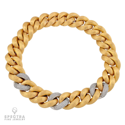 Nicolis Cola Diamond Brushed Gold Link Necklace