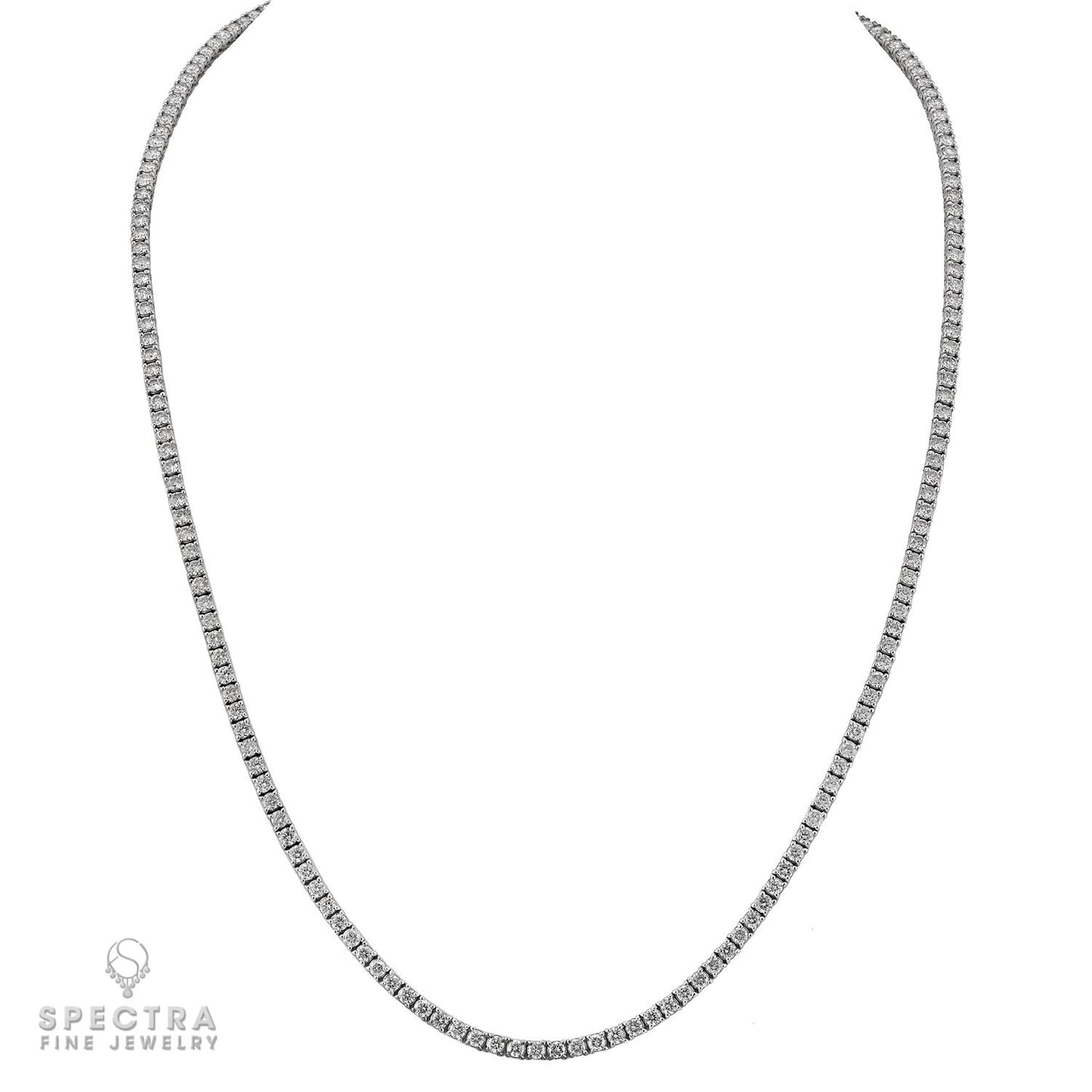 Diamond Tennis Necklace in 14K White Gold, 13.02 Carats