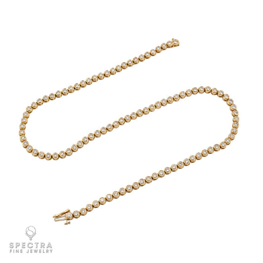 11.76ct Round Diamond Bezel-Set Tennis Necklace in 18K Yellow Gold