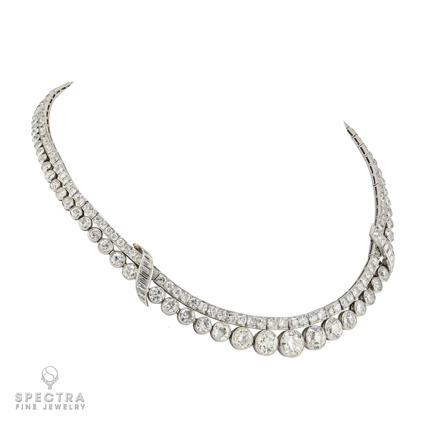 Van Cleef & Arpels Two-Row Diamond Riviera Necklace, 37.41 cts in Platinum