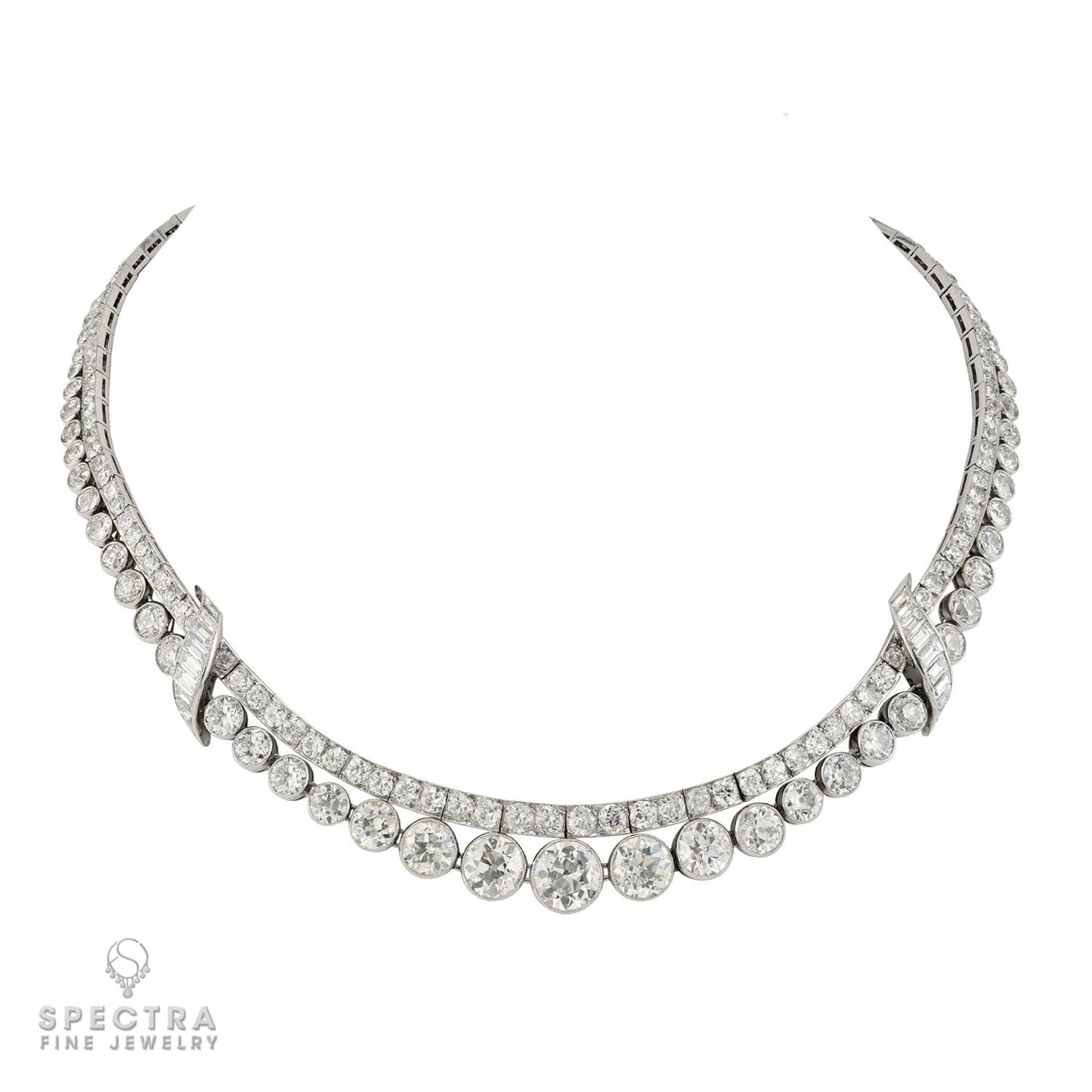 Van Cleef & Arpels Two-Row Diamond Riviera Necklace, 37.41 cts in Platinum