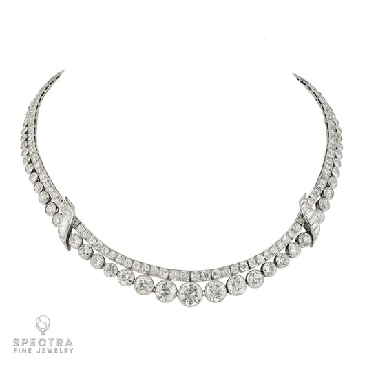 Van Cleef & Arpels Two-Row Diamond Riviera Necklace, 37.41 cts in Platinum