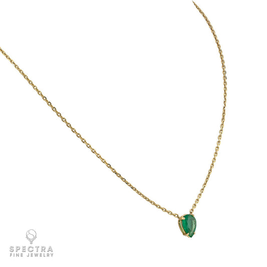 3.01 ct. Pear Emerald Pendant Necklace in 14k Yellow Gold