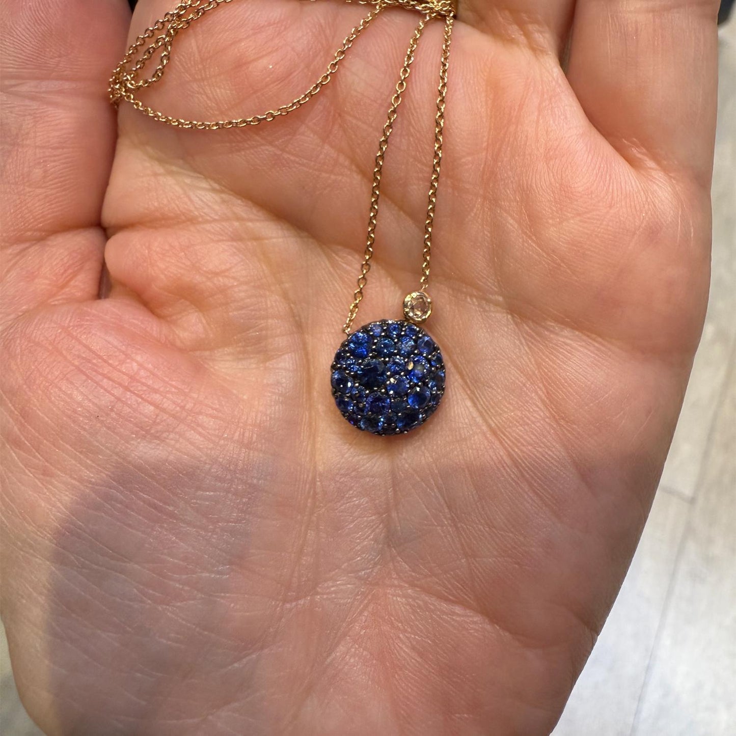 Sapphire & Diamond Pendant Necklace in 18K Yellow Gold