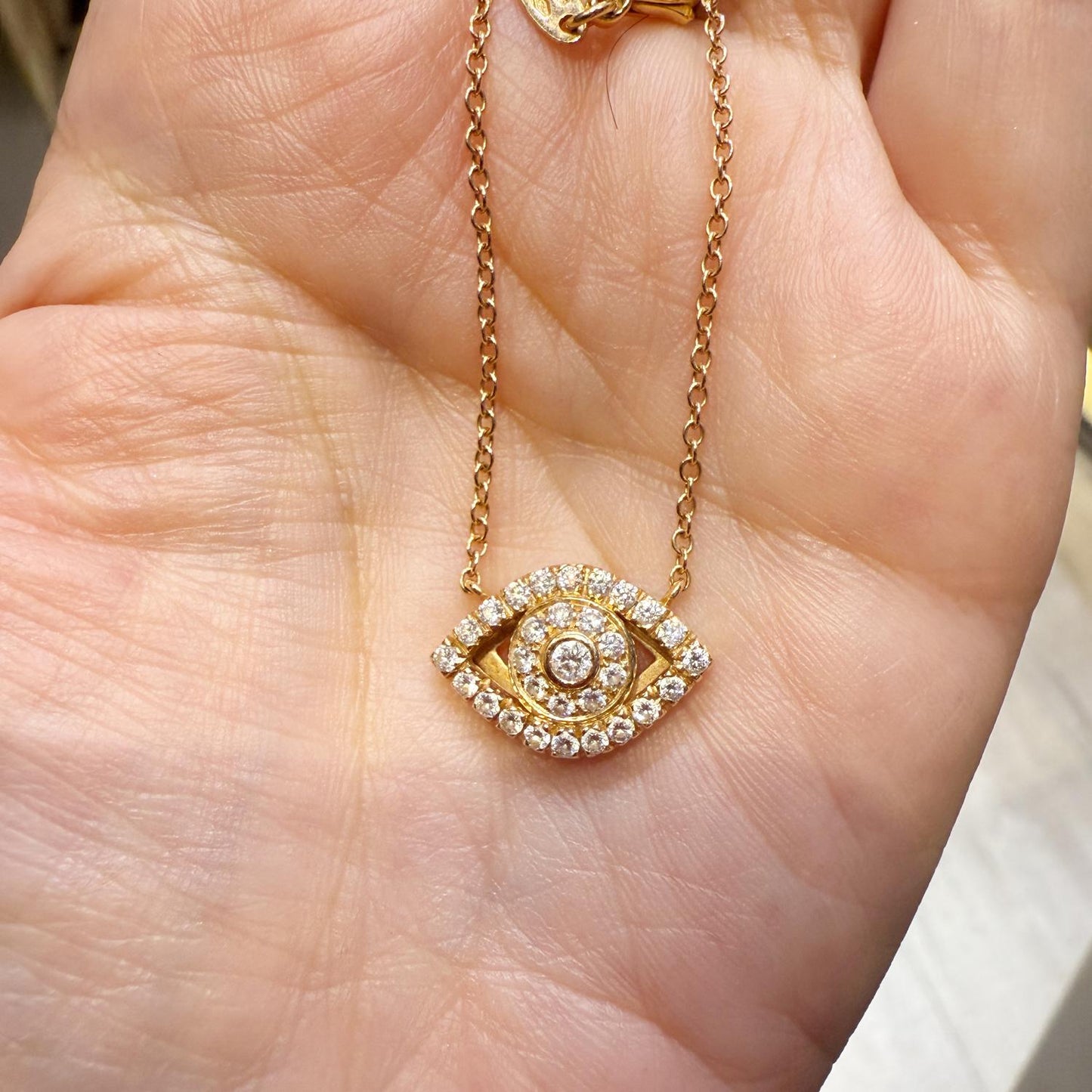 Diamond Evil Eye Pendant Necklace in 18K Rose Gold