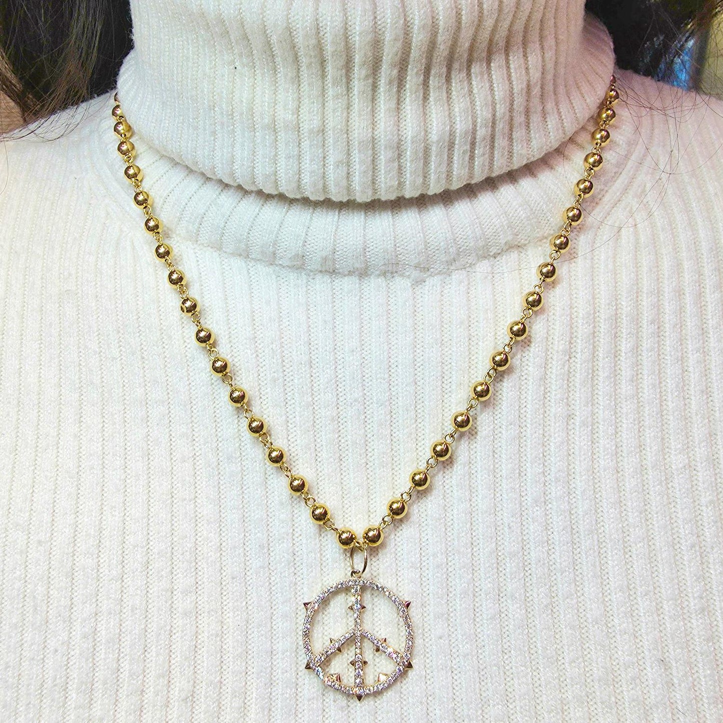 Diamond Peace Pendant Necklace in 14K Yellow Gold, 19"