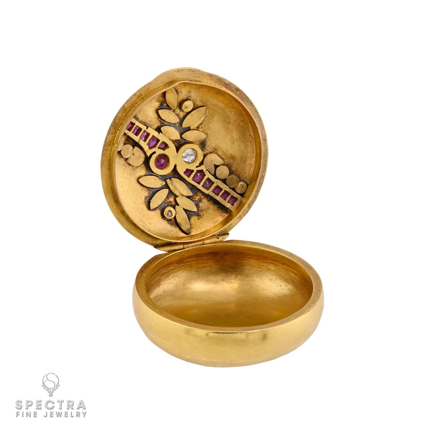 Antique Faberge-Style Ruby & Diamond 18k Gold Pill Box