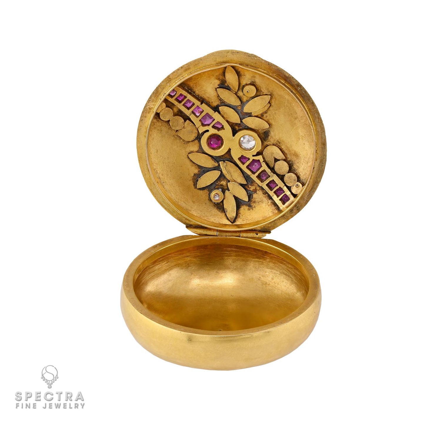 Antique Faberge-Style Ruby & Diamond 18k Gold Pill Box