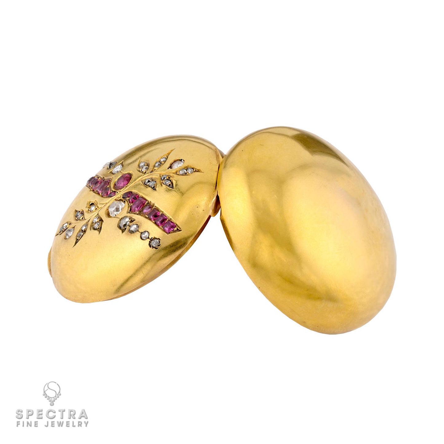 Antique Faberge-Style Ruby & Diamond 18k Gold Pill Box