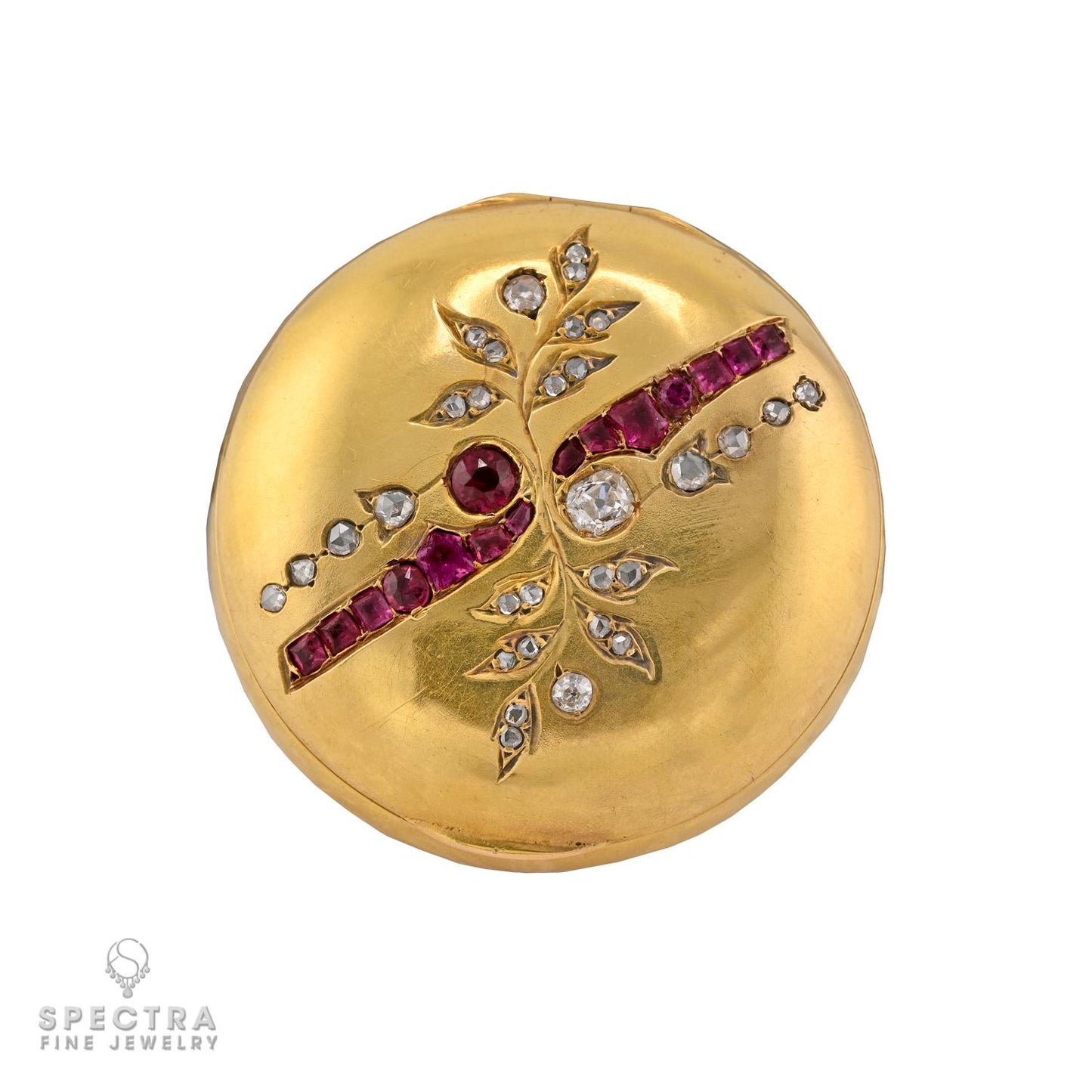 Antique Faberge-Style Ruby & Diamond 18k Gold Pill Box